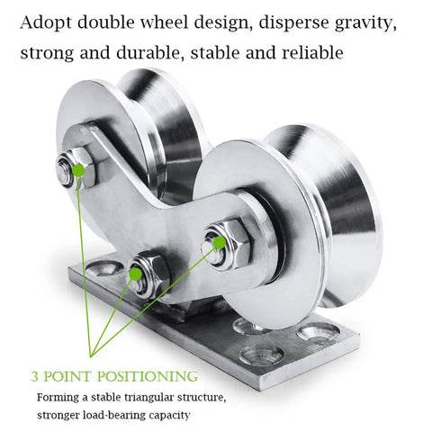Beefy Heavy Duty Sliding Gate Caster With Groove Wheel And Double Pulley Silent Detachable Stainless For Inverted Track