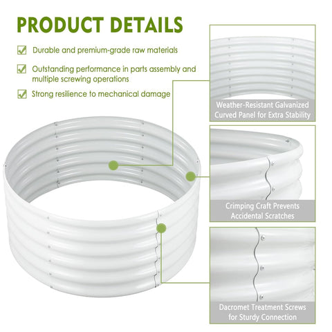 Two Pack Round Galvanized Raised Garden Bed Kit 3 By 3 By 1.5 Feet Open Bottom Outdoor Planter For Vegetables Herbs And Fruits Cream White Metal Raised Box with product details
