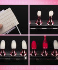 Pink Nail Art Display Stands Set With 54 Adhesive Putty Pieces showing acrylic nail stands with magnetic chess-shaped tips.