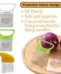 Mammufinds kitchen gadget set with 3 plastic-handled slicers (crinkle cutter, onion slicer, mandoline) and onion holder