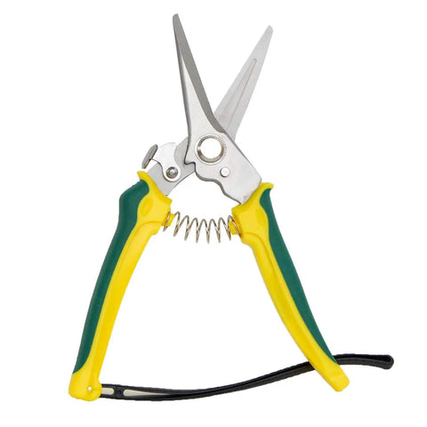 Goat And Sheep Hoof Trimmers Carbon Steel Pruning Shears With Serrated Blade for hooves, yellow and green handle, spring assist