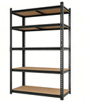 Heavy Duty 2000 Lb 5 Tier Metal Garage Shelving Unit With Wood Shelves, 72 Inch H, 36 Inch W, 16 Inch D, adjustable rack, black