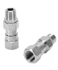The Real Deal Heavy Duty Stainless Steel Hydraulic Hose Fittings Three Eighth Inch NPT Female To Male Swivel Adapter With Rotating Joint Stops Kinking No Sweat Flexibility For Plumbing Projects Or Auto Repair Work And DIY Enthusiasts. stainless steel 3/8 NPT swivel hose fitting, two angles