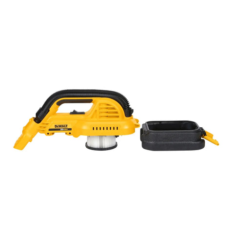 20V Max Cordless Hand Vacuum For Wet And Dry Cleanup, One Half Gallon Tank, Washable Filter, hose and tank visible