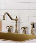 French Country Widespread Kitchen Faucet With Brass Sprayer In Oil Rubbed Bronze 8-1/4 Inch Spout Reach Solid Brass