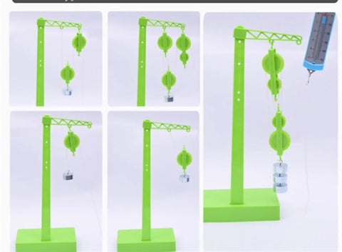 Hands-On Physics Lab Kit with pulley system for liquid pressure-depth relationship experiments, green apparatus.