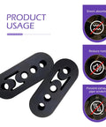 2 Pack Rubber Exhaust Hangers For Muffler And Tailpipe Adjustable 4 Hole Universal Damping Bracket shown with usage icons