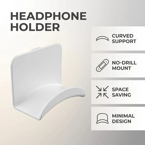 Kick Your Desk Game With 2 Adhesive Headphone Brackets, No Drill wall mounted headset hook holder in white with curved support.