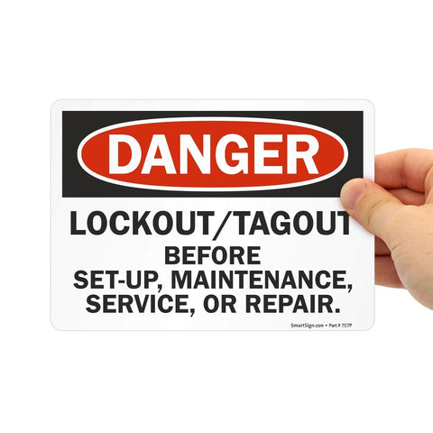 Danger Lockout Tagout Before Setup And Service Label 5 By 7 Inch Laminated Vinyl Weatherproof Mar Resistant And Easy To Clean Job Site Ready Industrial Safety Sticker For Lockout Procedures And Compliance
