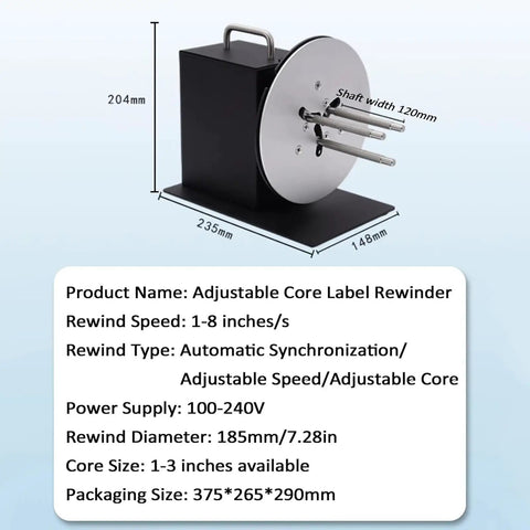 Bi-Directional Label Rewinder Machine Adjustable Width Up To 120Mm Automatic Speed Sync for smooth operation with adjustable core diameter.