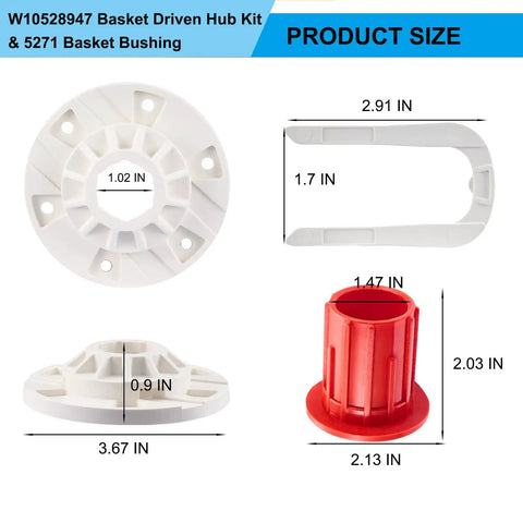 Washer Basket Driven Hub Kit With Bushing Assembly For Whirlpool Maytag Kenmore Washers Replacement W10528947 52719 AP5665171 2684908 Easy Install Ready To Roll, size chart
