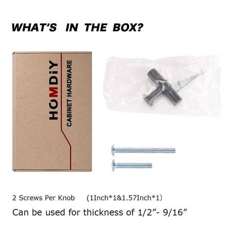 10 Pack Black Cabinet Knobs With Single Hole T Bar Pulls packaging and components shown including screws and knobs.
