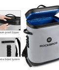 Leakproof Soft Sided Backpack Cooler For 36 Cans, Insulated Waterproof Cooler Bag, Perfect For Camping, Fishing, Picnics, And Outdoor Adventures, Grey, shown open with features like leak-proof zipper and extra sided system.