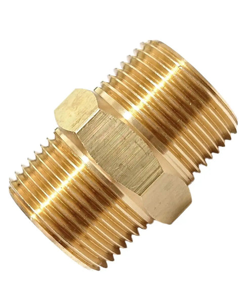 Brass NPT Hex Nipple Male Pipe Adapter 1 Inch By 1 Inch Thread Outer Diameter 1.25 Inches For Connecting Two NPT Female Pipes