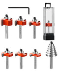 Rabbet Router Bit Set With Six Bearings And Quarter Inch Shank, Carbide Tipped Bits For Pro Woodworking, product display