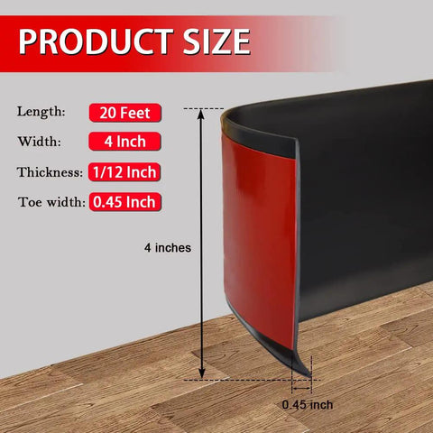 Top Notch Vinyl Wall Base Molding Four Inch Wide Peel And Stick Self Adhesive Rubber Floor Trim 20 feet length and 4 inches wide