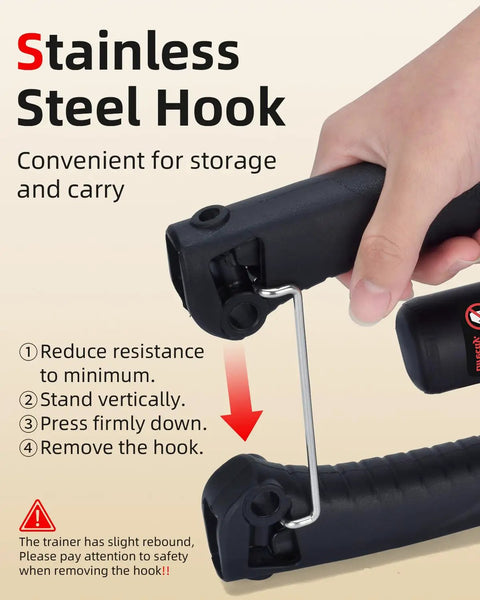 Stainless steel hook on Abahub Twister Arm Exerciser for convenient storage and carrying, demonstrating adjustable tension.