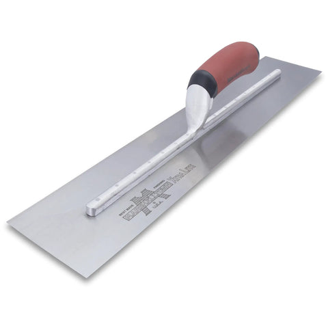 High Carbon Steel Finishing Trowel 4 By 20 Inch Pro Grade Workhorse For Concrete Masonry Drywall With DuraSoft Handle And Lightweight Xtralite Mounting Made In The USA on a white background