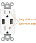 Dual USB Wall Outlet Charger 24W 4.8A Fast Charge Receptacle with child-proof safety features, white, front view