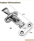 Two-pack Toyosport 316 stainless steel boat latches with mounting plate; 4.3-inch overall length, heavy-duty marine hardware