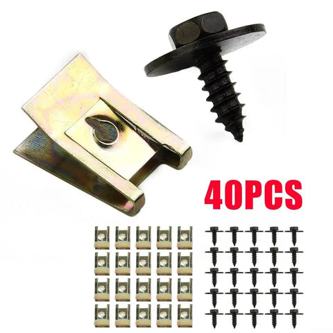 40 Pack U-Nut And Hex Bolt Fastener Kit For Easy Install No Mod Needed With 8mm Hex Bolts 14mm Length 17mm Washer And 16x11mm Speed Fasteners For Automotive DIY Projects, black screw and zinc U-nut set