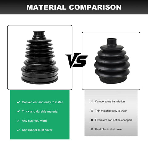 Material comparison of Two Pack CV Joint Boot Kit All In One with silicone and rubber dust covers side by side