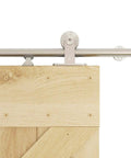 6Ft Integrated Soft Close Sliding Barn Door Hardware Kit, Brushed Stainless Steel Top Mount Track, partial door view