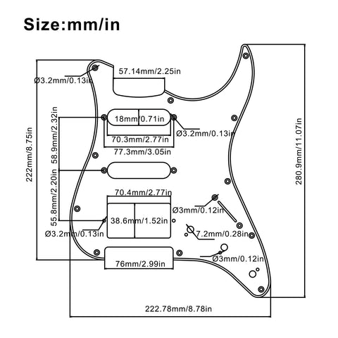 SSH Coil Split Pickguard With Two Mini Humbuckers And One Four Coil Bridge Pickup High Output Loaded Prewired Scratchplate dimensions