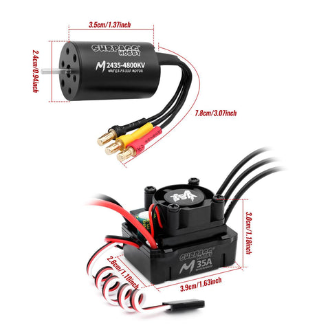 2435 Brushless Motor With 35A Waterproof ESC Combo Sensorless For 1/14 1/16 1/18 RC Cars And Trucks, 4800KV shown