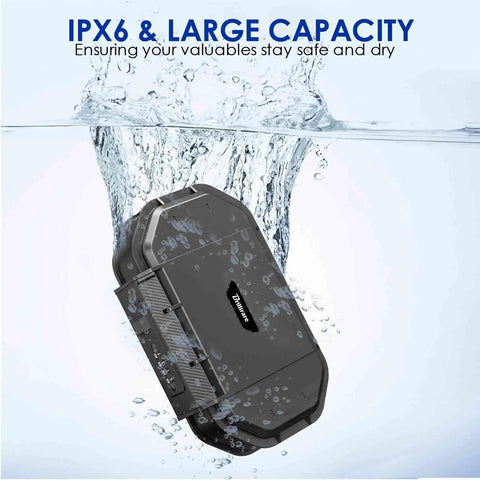 Waterproof 4 Digit Lock Box With Removable Cable Portable Anti Theft Safe submerged in water showing IPX6 protection.