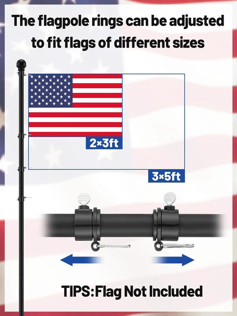 10 Ft In Ground Flag Poles Kit For Double Flag Display With Sturdy 5 Prong Base Windproof Ground Flag Poles adjustment rings