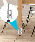8 Pack Adjustable Steel Furniture Leveling Feet For Tables And Cabinets, Easy Install, attached to wooden table leg on floor