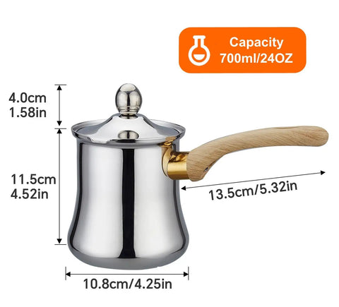 Turkish Coffee Pot Set 720ml 24oz Stainless Steel Briki Cezve For Turkish Greek Arabic Coffee Maker With Bakelite Handle