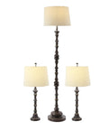 Polystone Floor Lamps Set Of 3 With Drum Shades In Brown Finish, Traditional Trapezoid Silhouette, One Tall 61 Inch And Two 30 Inch Lamps