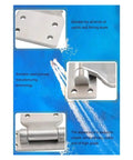 Beefy Heavy Duty T Type Stainless Steel Door Hinge showing close-up of mounting holes on a blue background.