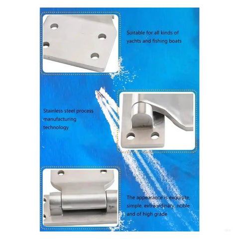 Beefy Heavy Duty T Type Stainless Steel Door Hinge showing close-up of mounting holes on a blue background.