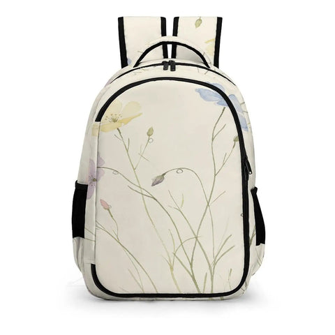 Dope Multi Shade Wildflowers Printed Backpack For Unisex Large Capacity Daypack with durable polyester, front view opens with smooth zipper