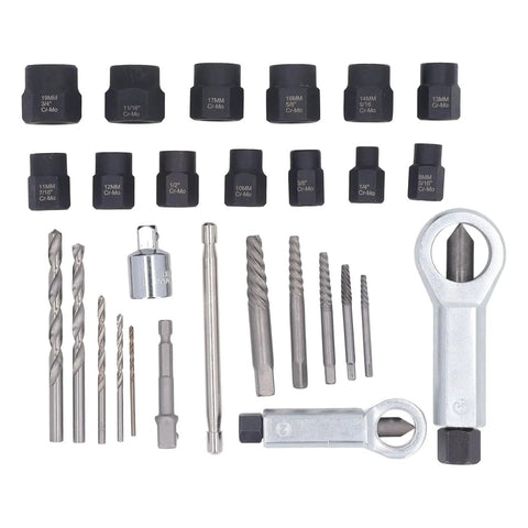 FTVOGUE 28Pc Cr Molybdenum Screw Extractor Kit With Hammer Drill Bits Removes Broken Bolts And Rusty Nuts Fast For Home Garage Auto Repair Pros, Cr-Mo bits