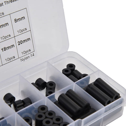 Durable Nylon Round Spacers And Black ABS Washers Assortment Kit For Electrical Screws Switch Receptacle Lightweight Insulation Prevents Deformation And Short Circuits Ideal For Home DIY And Pro Electrical Projects, 8mm and 20mm in box