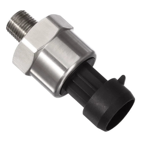 AUTEX 200 PSI stainless steel fuel pressure transducer with black connector; 1/8-27 NPT thread.