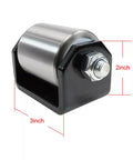Close-up of Heavy Duty Weld On Iron Micro Mini 2 Inch Trailer Roller Set for Low Profile Trailers with steel skid wheel