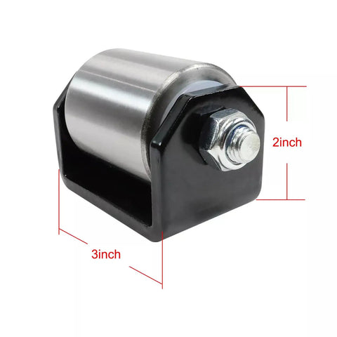 Close-up of Heavy Duty Weld On Iron Micro Mini 2 Inch Trailer Roller Set for Low Profile Trailers with steel skid wheel