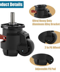 2 Inch Stem Leveling Caster Wheels With Ratchet Handle Height Adjustable Heavy Duty Casters Set Of Four Half Inch And M12 Stem Sizes Retractable Workbench Casters Total Load Up To 2200 Lbs Black showing aluminum bracket and adjustable pad