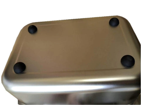 Bottom view of Stainless Steel Basin Tub Rack For Dishwashing And Cleaning, showing rubber feet for stability, rounded rectangle design.