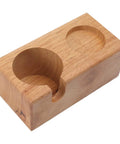 Sweet Beech Wood Coffee Tamper Stand With Clever Side Nook Securely Stores 51 To 58 Mm Tools shown from an angled view.