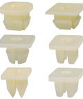 330 Pcs Nylon Nut Screw Grommet Assortment For Grille Bezel Headlight License Plate Bumper Fender Side Marker Lights Fits GM Chrysler Toyota Honda Mazda Nissan Mitsubishi Must Have Car Fastener Kit showing six nylon beige grommets