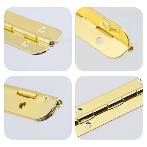 Heavy Duty Gold Iron Piano Hinges 6.3 Inch Continuous Cabinet Hardware For Kickass Furniture Builds, showing hinge details.