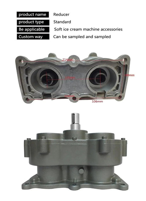 Heavy Duty Ice Cream Machine Gearbox Reducer Aluminum Die Cast Box Pro Grade Repair Part For Commercial Dairy Equipment Easy Install Built To Last Power Transfer Connector, gray reducer with shaft