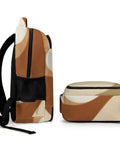 Earth Tone Abstract Curve Art Backpack For Men And Women, side view and top view, durable breathable polyester, sturdy zippers