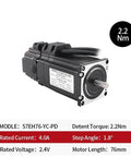 Servo motor 57EH76-YC-PD, front-side view with black housing, silver shaft, mounting flange.